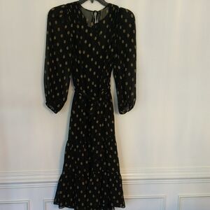 Shoshanna Black and Gold Patterned Long Sleeve Dress